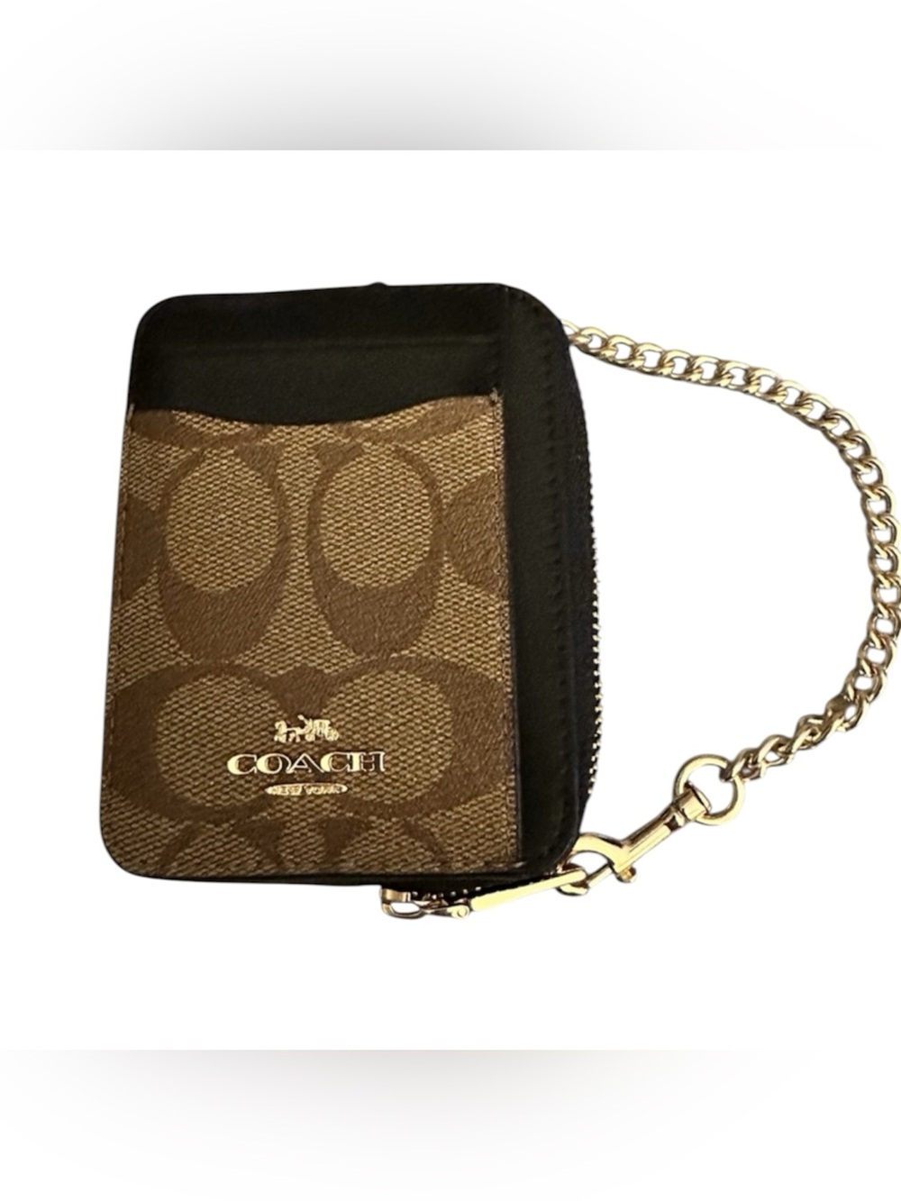 Coach Signature Brown and Zipped Card Holder Wallet